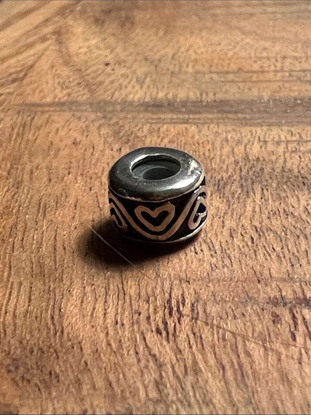 LK NW πΉ STAMPED THAI 925 IBB STERLING SILVER STRIPED HEART STOPPER CHARM BEAD - Picture 3 of 6